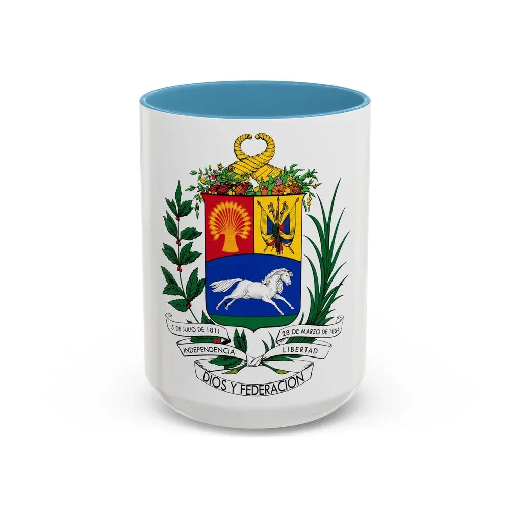 Coat of arms of Venezuela (1871) - Accent Coffee Mug 15oz Light Blue - Go Mug Yourself