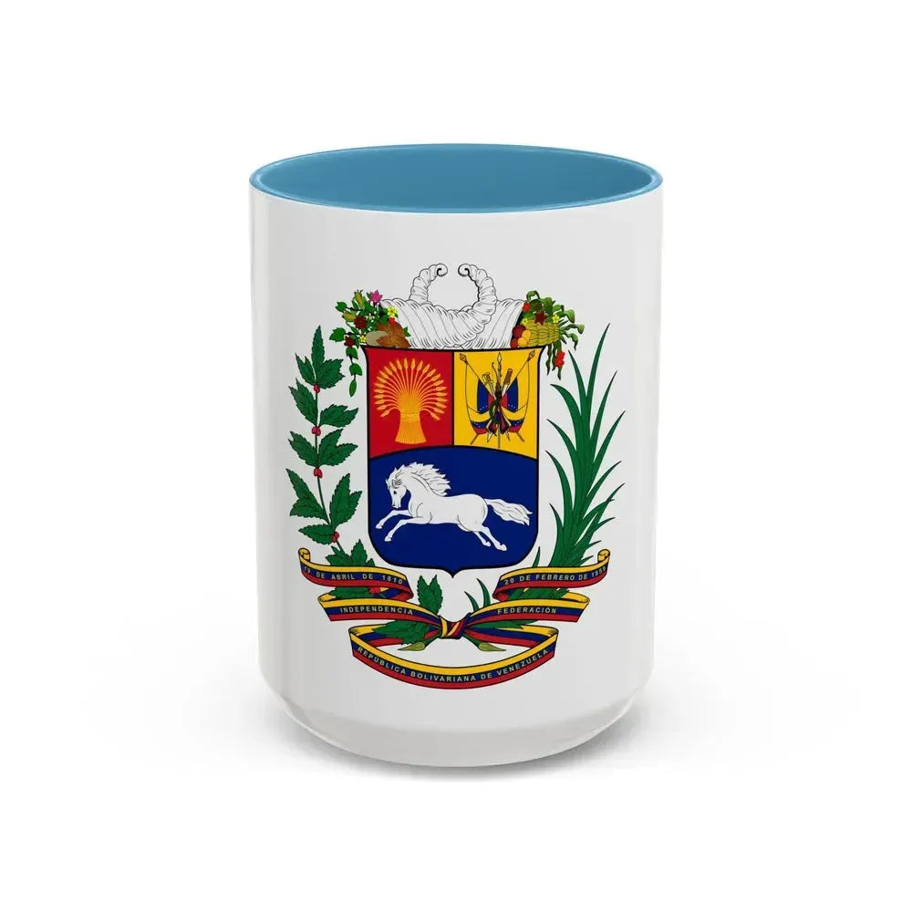 Coat of arms of Venezuela - Accent Coffee Mug 15oz Light Blue - Go Mug Yourself