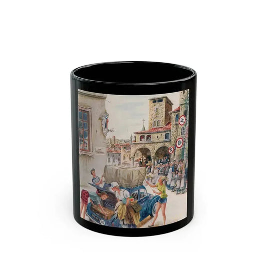Coed Tourists in Italy, Saturday Evening Post, August 2, 1958 - Black Coffee Mug 11oz - Go Mug Yourself