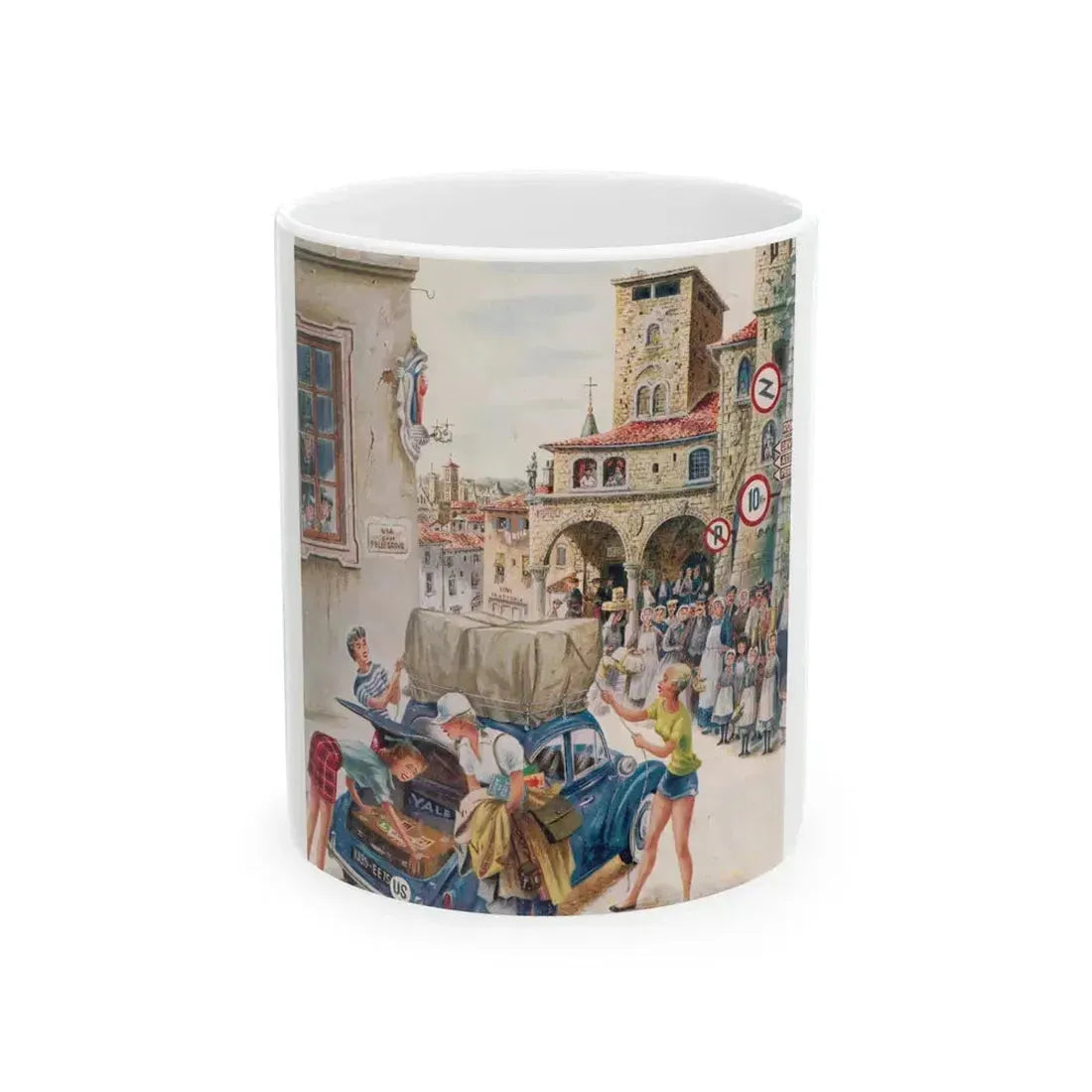 Coed Tourists in Italy, Saturday Evening Post, August 2, 1958 - White Coffee Mug 11oz - Go Mug Yourself