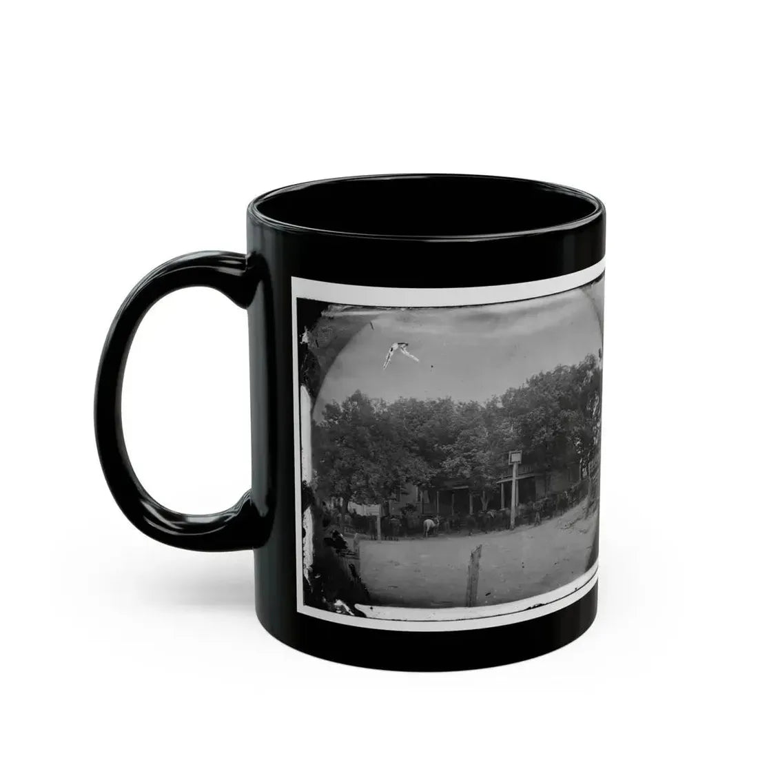 Cold Harbor, Va, Vicinity. Cavalry Horses Outside The Old Church Hotel (U.S. Civil War) Black Coffee Mug - Go Mug Yourself