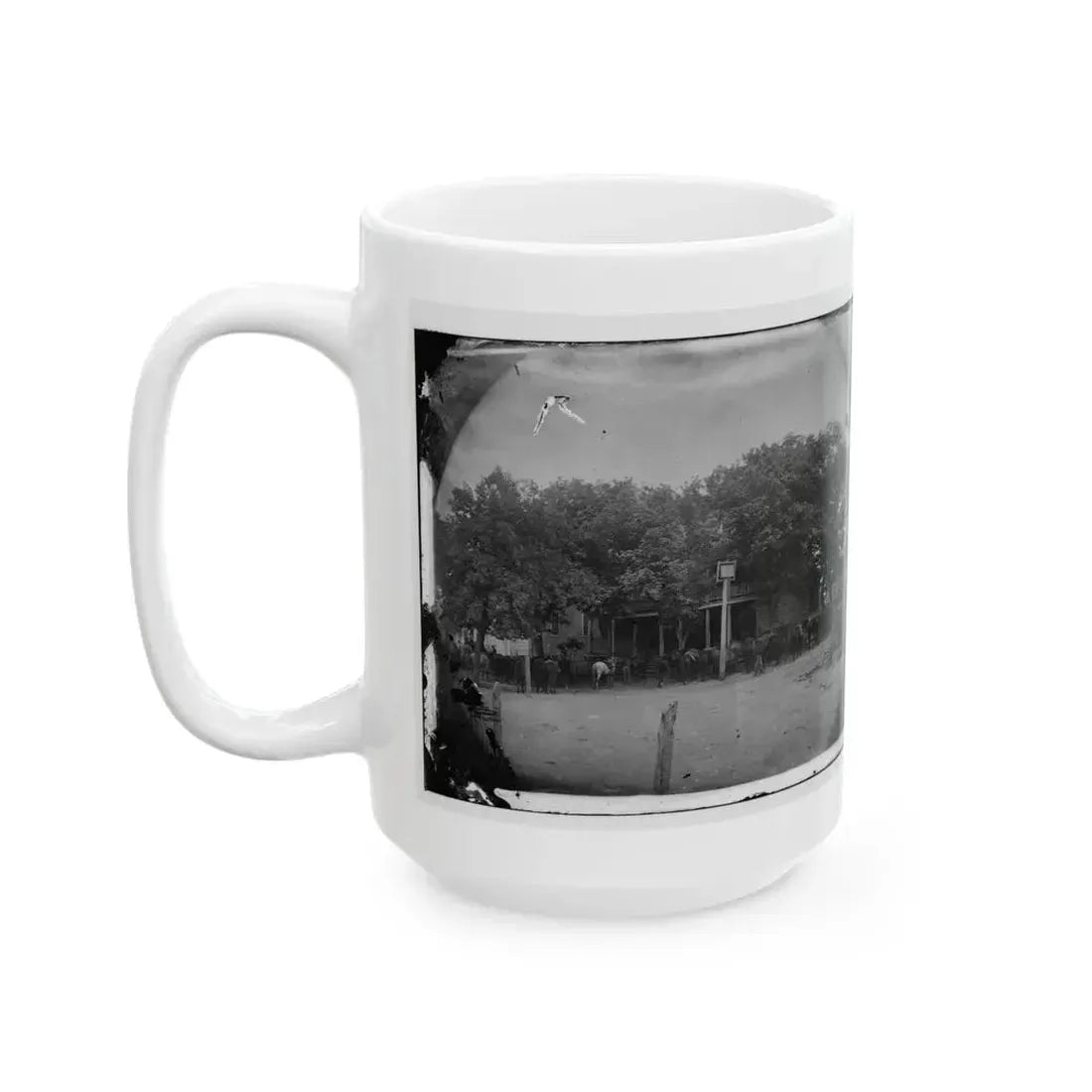 Cold Harbor, Va, Vicinity. Cavalry Horses Outside The Old Church Hotel (U.S. Civil War) White Coffee Mug - Go Mug Yourself