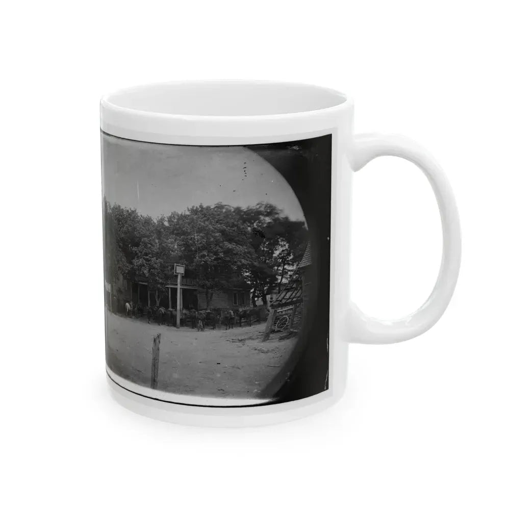 Cold Harbor, Va, Vicinity. Cavalry Horses Outside The Old Church Hotel (U.S. Civil War) White Coffee Mug - Go Mug Yourself