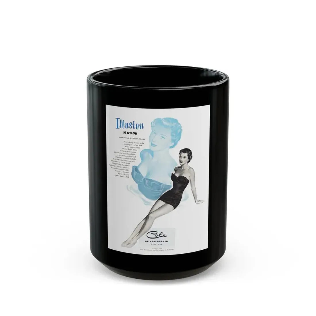 Cole of California ad, Harpers Bazaar, January 1950 - Black Coffee Mug 15oz - Go Mug Yourself