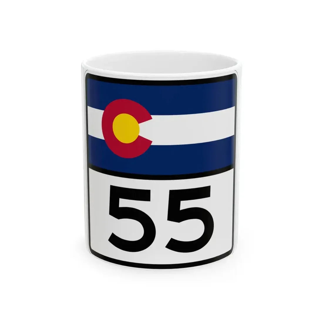 Colorado 55 (Colorado) (Road Sign) White Coffee Mug 11oz - Go Mug Yourself