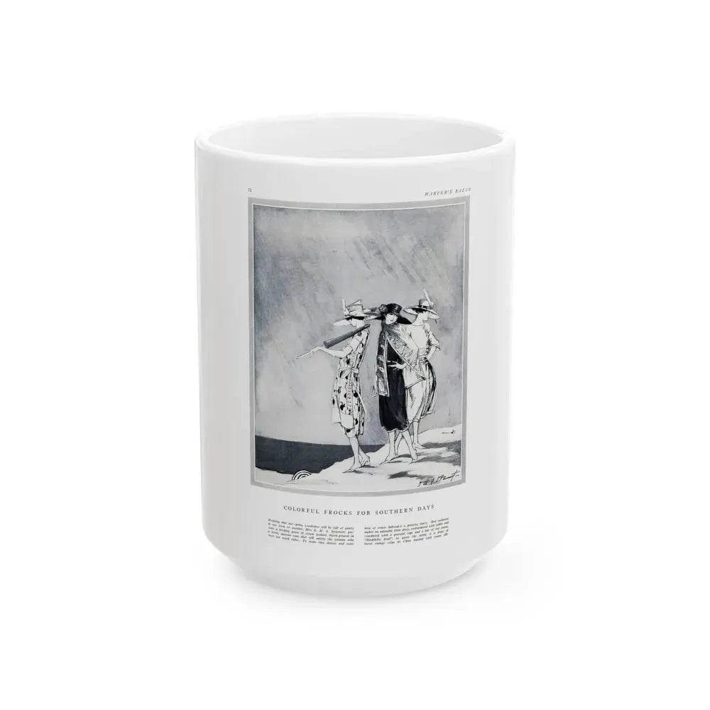 Colorful Frocks for Southern Days, Harper's Bazaar, January 1921 - White Coffee Mug 15oz - Go Mug Yourself