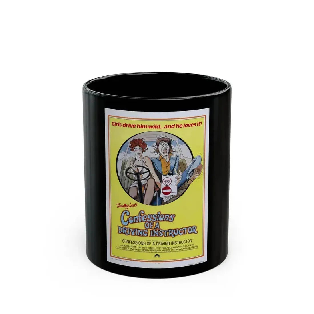 CONFESSIONS OF A DRIVING INSTRUCTOR 1976 Movie Poster - Black Coffee Mug 11oz - Go Mug Yourself