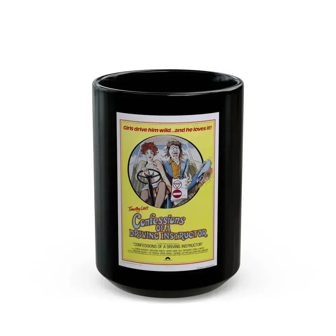 CONFESSIONS OF A DRIVING INSTRUCTOR 1976 Movie Poster - Black Coffee Mug 15oz - Go Mug Yourself
