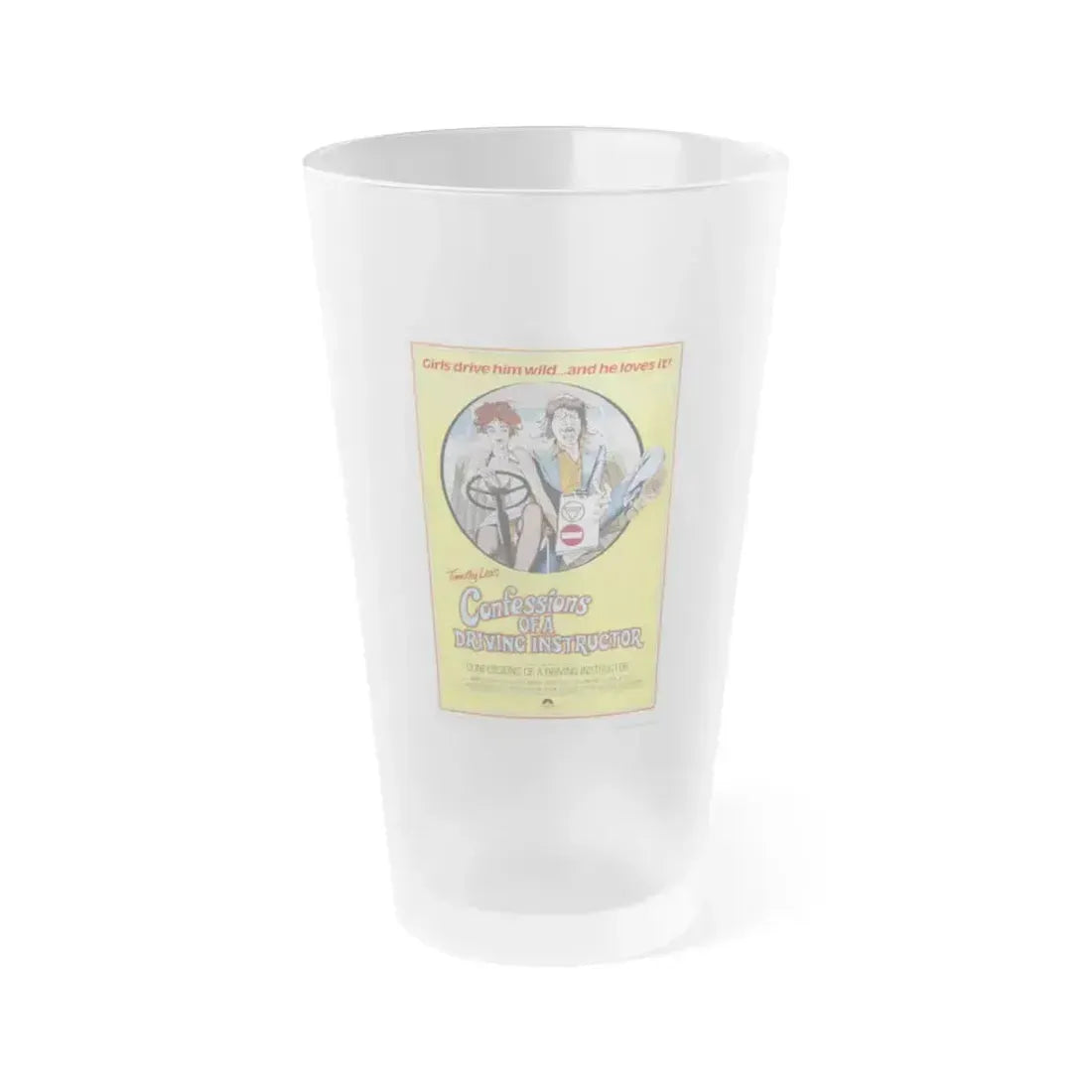 CONFESSIONS OF A DRIVING INSTRUCTOR 1976 Movie Poster - Frosted Pint Glass 16oz 16oz Frosted - Go Mug Yourself