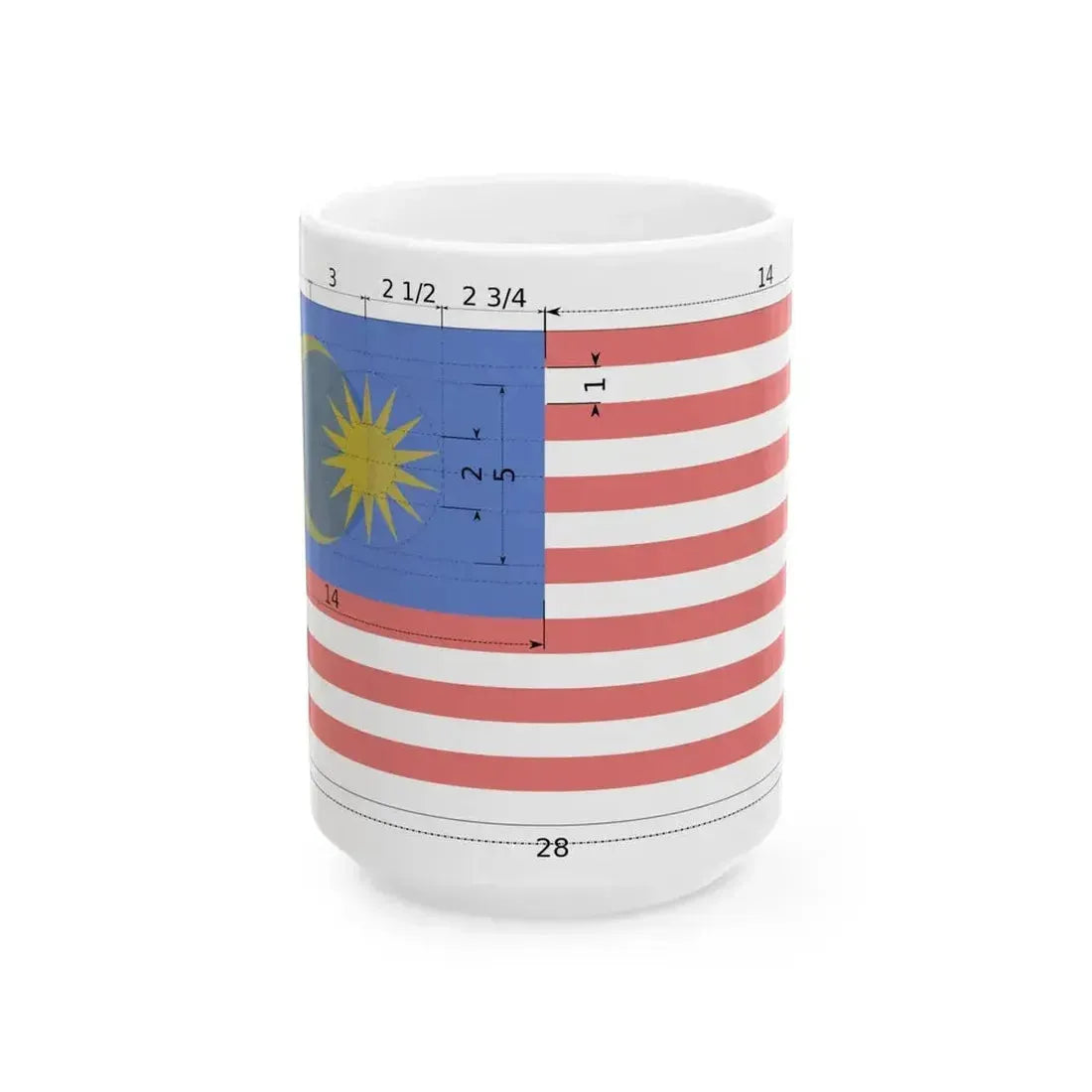 Construction sheet of Flag of Malaysia (Malaysia) White Coffee Mug 15oz - Go Mug Yourself