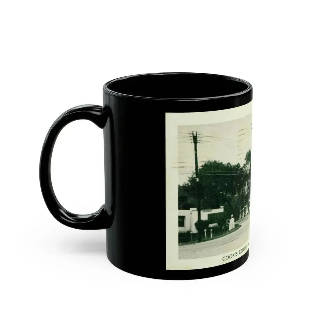 Cooks Court East of Tulsa on U S Highway 66 (Greeting Postcards) Black Coffee Mug - Go Mug Yourself