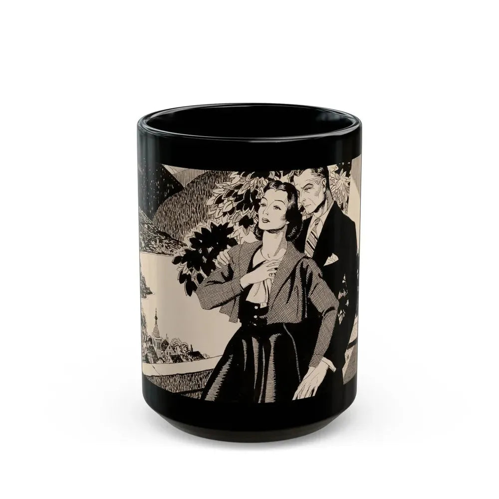 Couple on Balcony, probable Liberty magazine interior illustration, circa 1944-45 - Black Coffee Mug 15oz - Go Mug Yourself