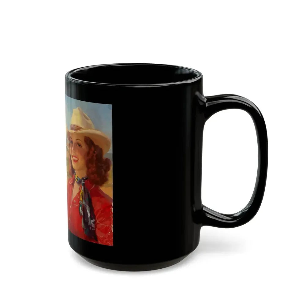 Cowgirl and Stagecoach, Santa Fe Railroad ad illustration, c. 1930 - Black Coffee Mug - Go Mug Yourself