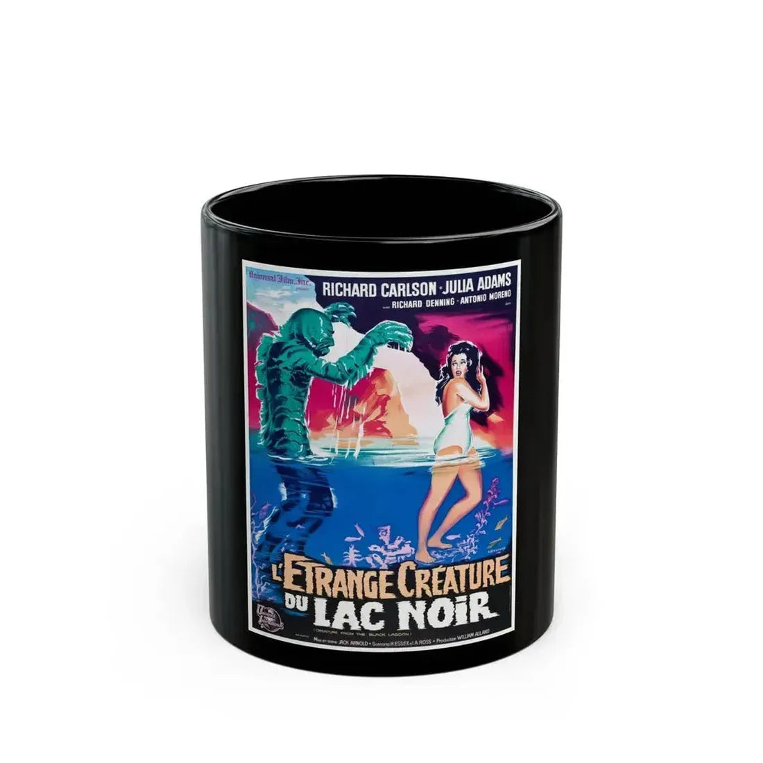 CREATURE FROM THE BLACK LAGOON (FRENCH) 1954 Movie Poster - Black Coffee Mug 11oz - Go Mug Yourself