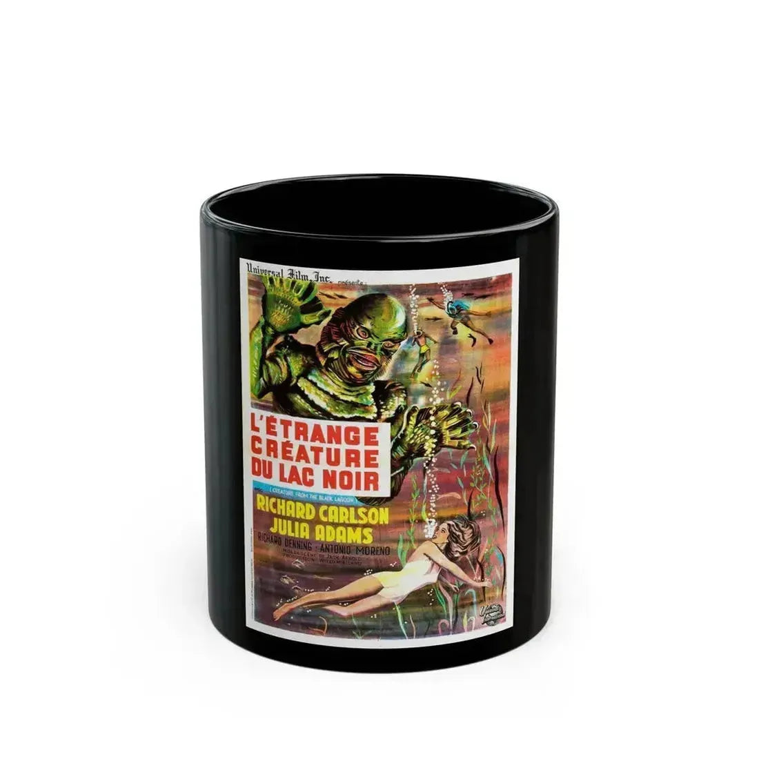 CREATURE FROM THE BLACK LAGOON (FRENCH) 2 1954 Movie Poster - Black Coffee Mug 11oz - Go Mug Yourself