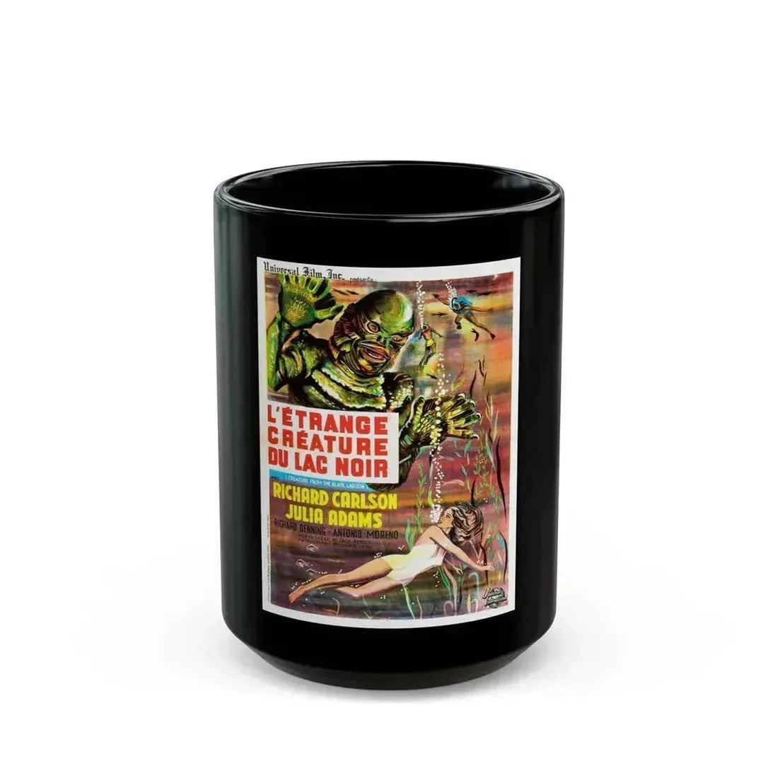 CREATURE FROM THE BLACK LAGOON (FRENCH) 2 1954 Movie Poster - Black Coffee Mug 15oz - Go Mug Yourself