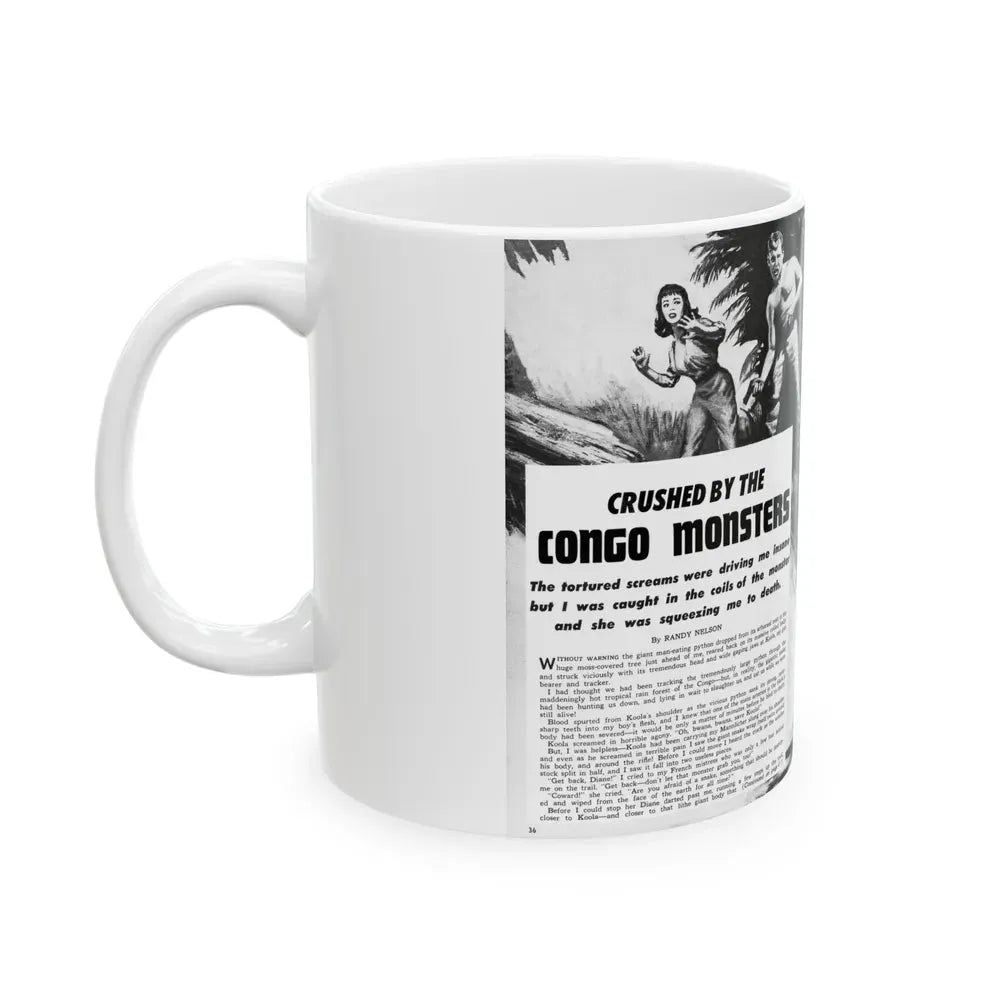 Crushed by the Congo Monster, Man's Daring, December 1960 - White Coffee Mug - Go Mug Yourself
