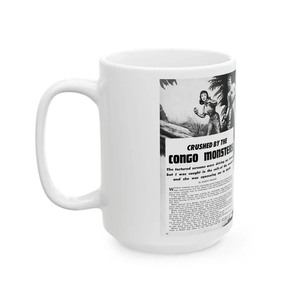 Crushed by the Congo Monster, Man's Daring, December 1960 - White Coffee Mug - Go Mug Yourself