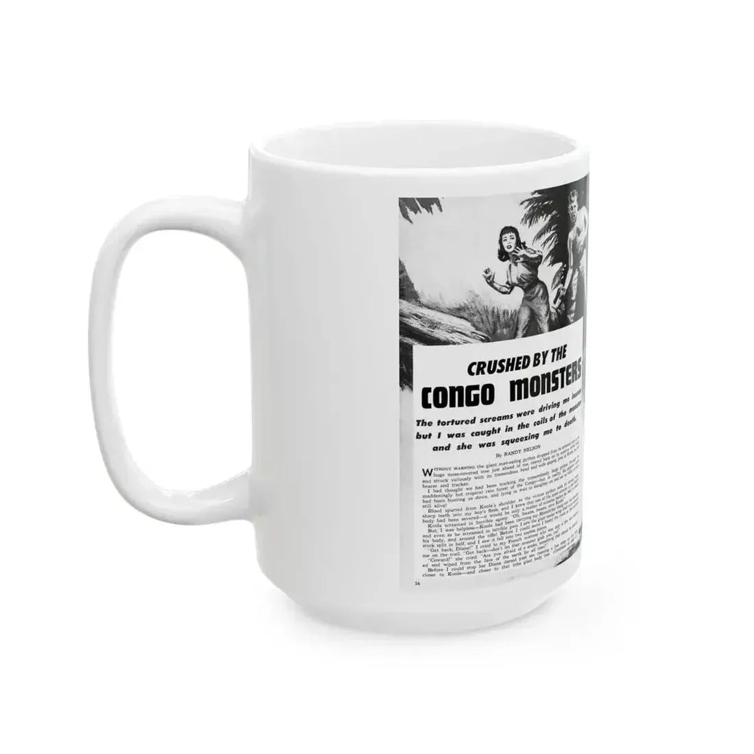 Crushed by the Congo Monster, Man's Daring, December 1960 - White Coffee Mug - Go Mug Yourself