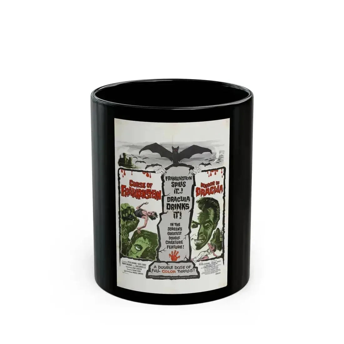 CURSE OF FRANKENSTEIN + HORROR OF DRACULA 1957 Movie Poster - Black Coffee Mug 11oz - Go Mug Yourself
