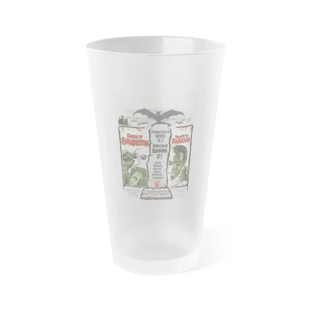 CURSE OF FRANKENSTEIN + HORROR OF DRACULA 1957 Movie Poster - Frosted Pint Glass 16oz 16oz Frosted - Go Mug Yourself