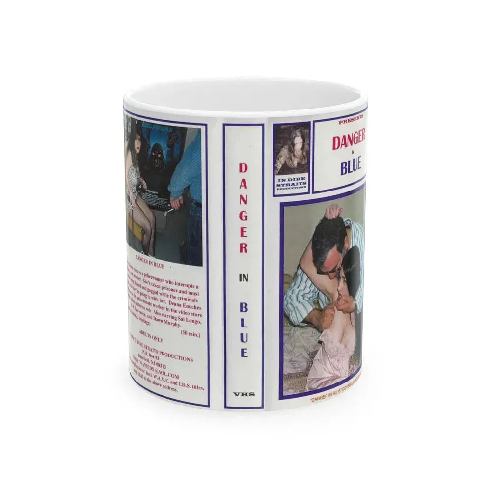 DANGER IN BLUE (VHS COVER) - White Coffee Mug 11oz - Go Mug Yourself