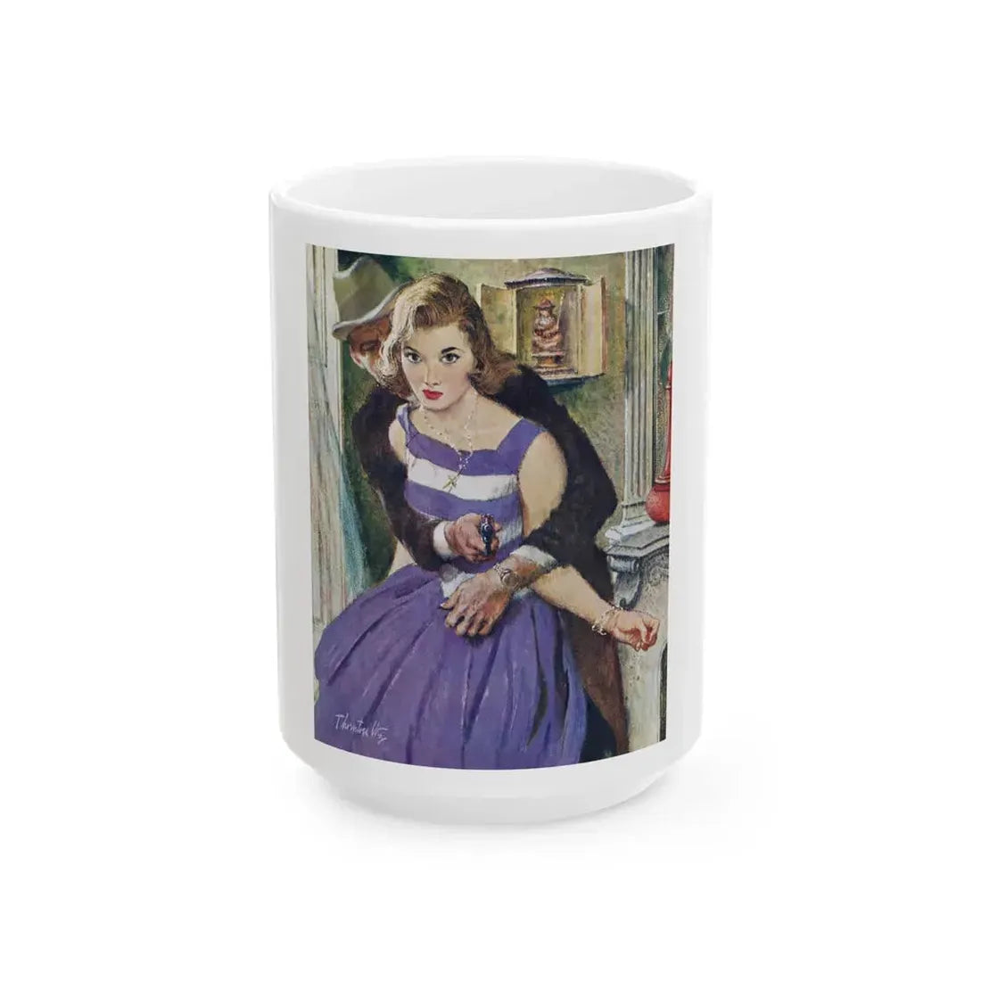 Dangerous Bluff by Thomas Walsh, The Saturday Evening Post, 1960 - White Coffee Mug 15oz - Go Mug Yourself