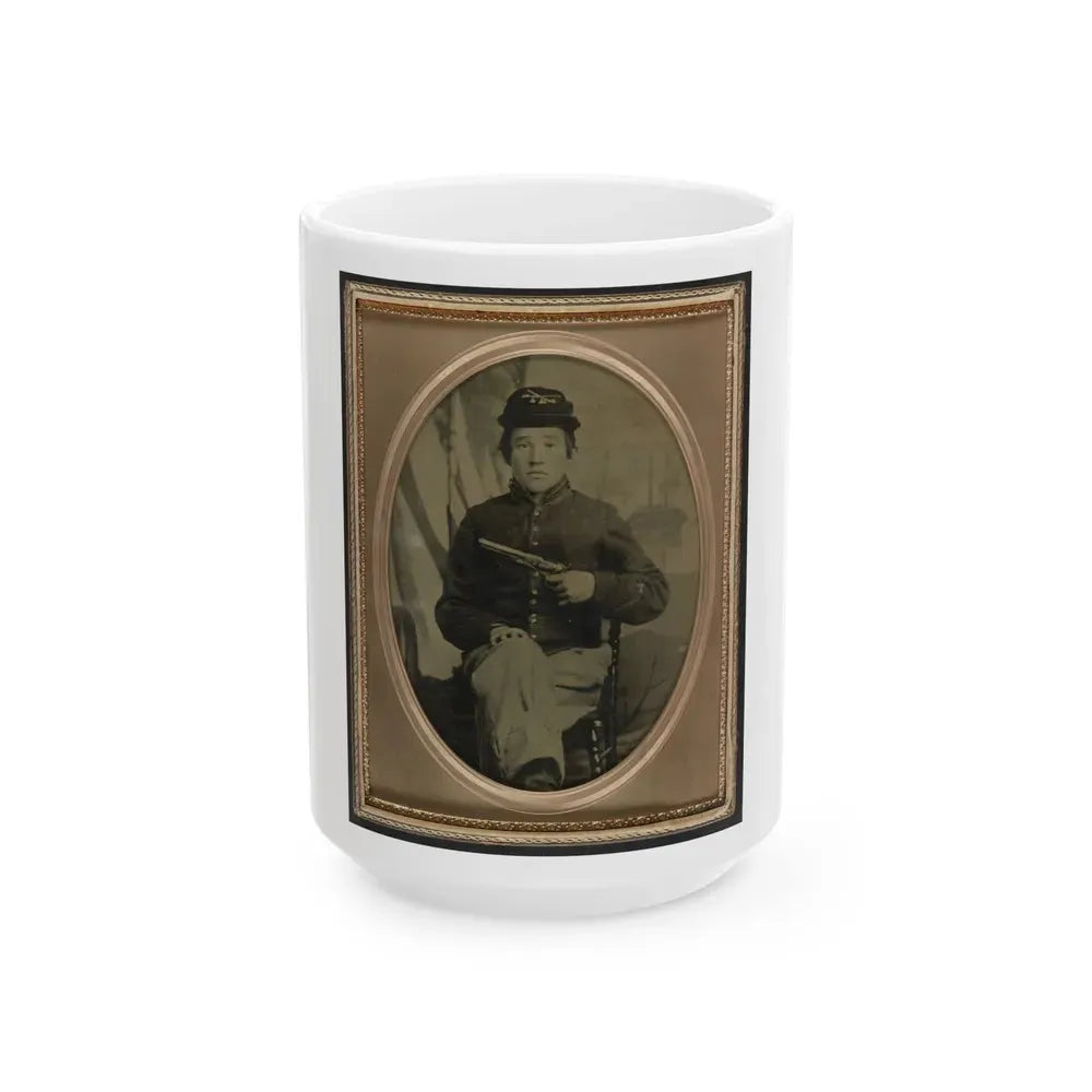 David Potts In Union Cavalry Uniform, With Revolver, In Front Of Painted Background (U.S. Civil War) White Coffee Mug 15oz - Go Mug Yourself
