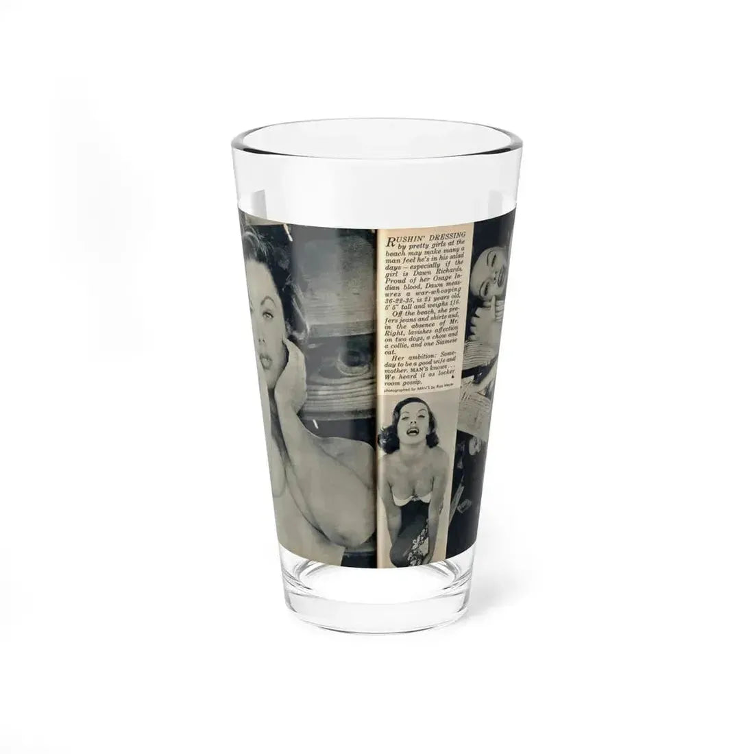 Dawn Richard #106 - Pages 48 & 49 Including Pages 3 & 4 of 4 with, 3 B&W Photos from MAN's Magazine June 1963 (Vintage Female Icon) Pint Glass 16oz 16oz - Go Mug Yourself