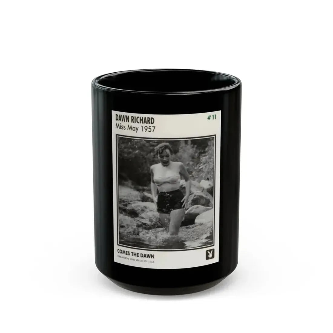 Dawn Richard #108 - Dawn on 2.5x3.5 Playboy Collector Card (Vintage Female Icon) Black Coffee Mug 15oz - Go Mug Yourself