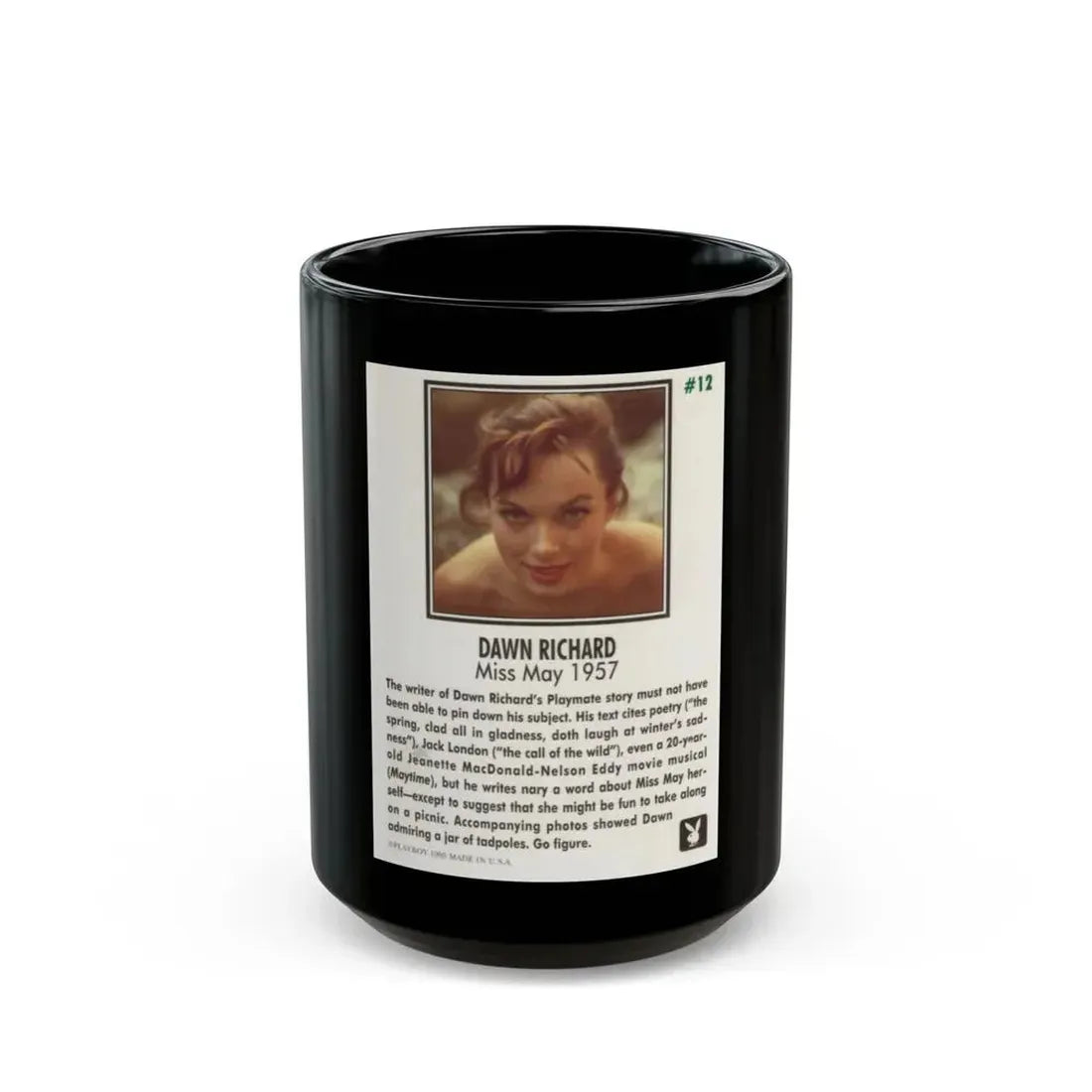 Dawn Richard #110 - Dawn on 2.5x3.5 Playboy Collector Card (Vintage Female Icon) Black Coffee Mug 15oz - Go Mug Yourself