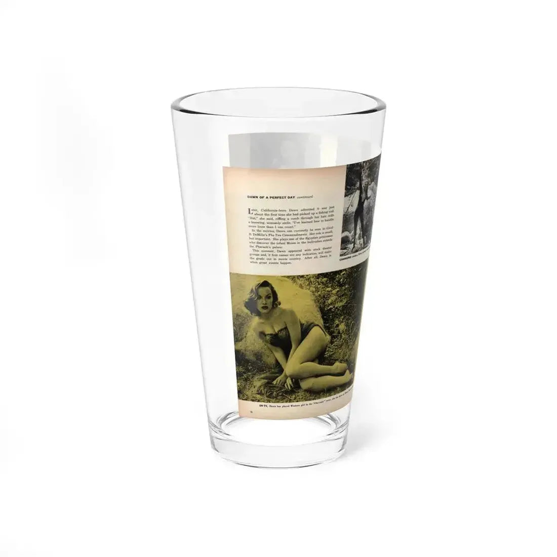 Dawn Richard #47 - Pages 36 & 37 Including Pages 1 & 2 of 4 with, 5 B&W Photos, Captions & Article from SEE FOR MEN Mag. Nov. '57 (Vintage Female Icon) Pint Glass 16oz - Go Mug Yourself