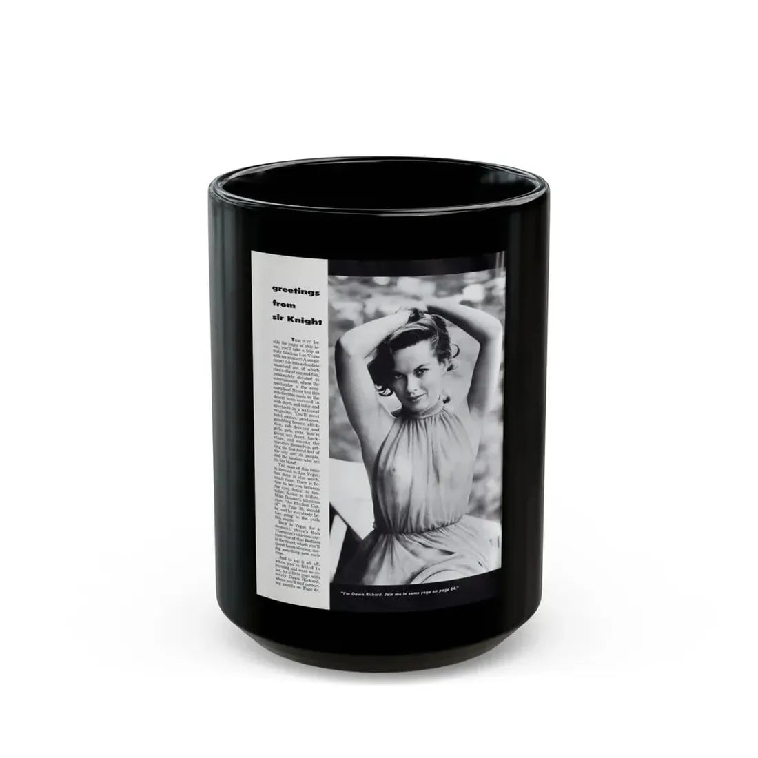 Dawn Richard #52 - Inside Cover Photo see through top from Sir Knight Vol. 1 No. 5 Mag. '58 (Vintage Female Icon) Black Coffee Mug 15oz - Go Mug Yourself