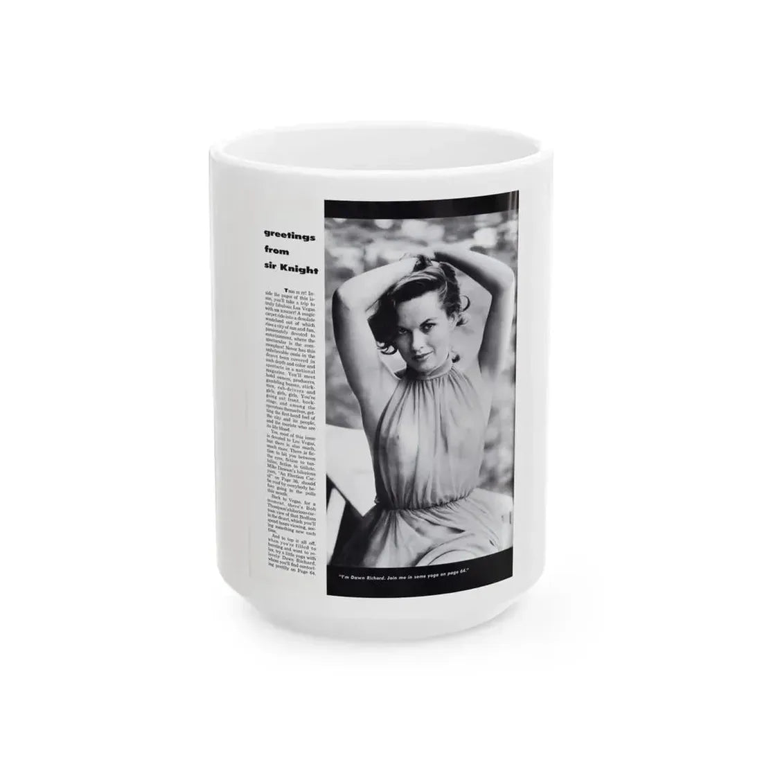 Dawn Richard #52 - Inside Cover Photo see through top from Sir Knight Vol. 1 No. 5 Mag. '58 (Vintage Female Icon) White Coffee Mug 15oz - Go Mug Yourself