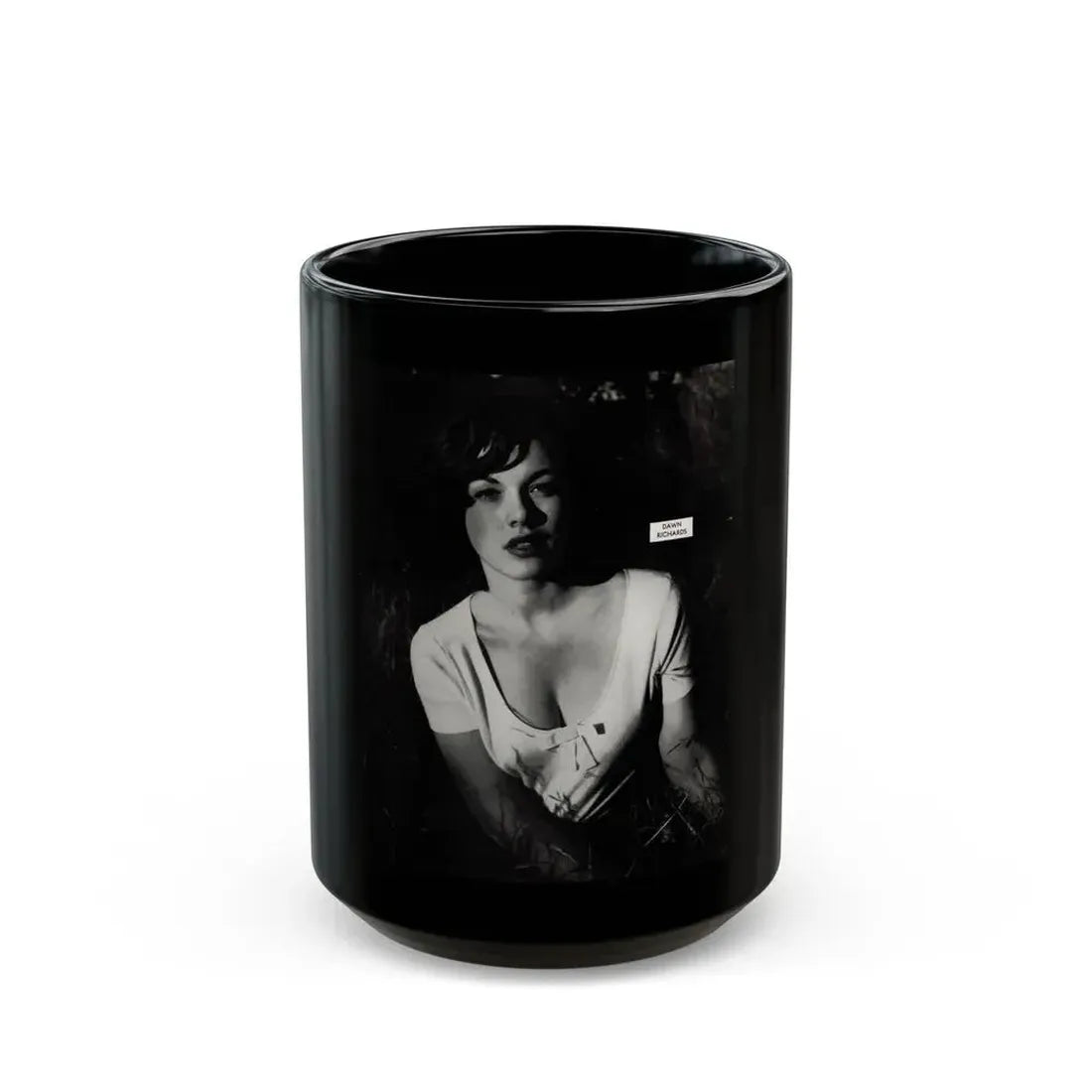 Dawn Richard #79 - Bachelor Pin-Ups Issue #01 Mag. '57 - 1 B&W Photo reverse side of back cover (Vintage Female Icon) Black Coffee Mug 15oz - Go Mug Yourself