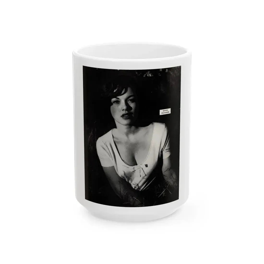Dawn Richard #79 - Bachelor Pin-Ups Issue #01 Mag. '57 - 1 B&W Photo reverse side of back cover (Vintage Female Icon) White Coffee Mug 15oz - Go Mug Yourself
