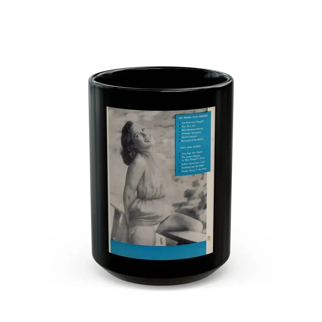Dawn Richard #87 - Dawn on back cover of Mermaid Mag. Vol. 1 No. 3 '58 (Vintage Female Icon) Black Coffee Mug 15oz - Go Mug Yourself