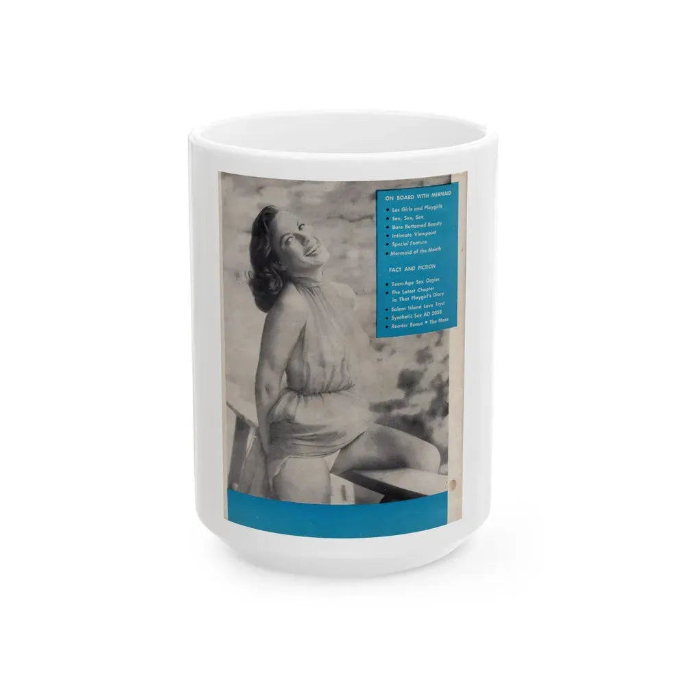 Dawn Richard #87 - Dawn on back cover of Mermaid Mag. Vol. 1 No. 3 '58 (Vintage Female Icon) White Coffee Mug 15oz - Go Mug Yourself
