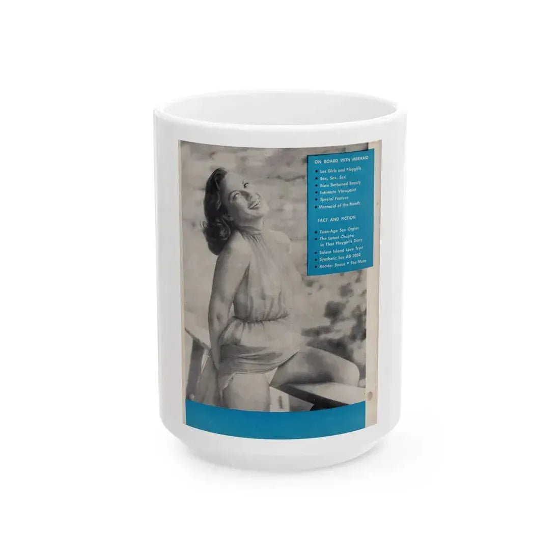 Dawn Richard #87 - Dawn on back cover of Mermaid Mag. Vol. 1 No. 3 '58 (Vintage Female Icon) White Coffee Mug 15oz - Go Mug Yourself