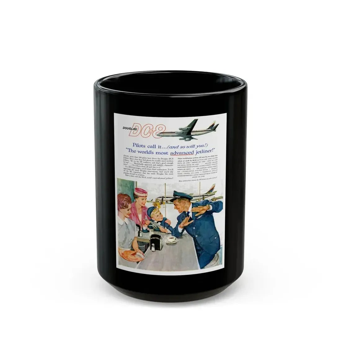 DC-8 Excitement ad, 1959 - Black Coffee Mug 15oz - Go Mug Yourself