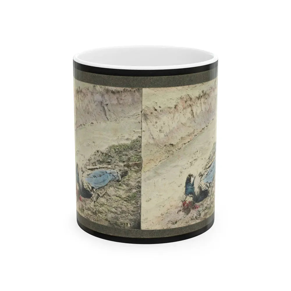 Dead Confederate Soldier In The Trenches Of Fort Mahone, Petersburg, Virginia 001 (U.S. Civil War) White Coffee Mug 11oz - Go Mug Yourself