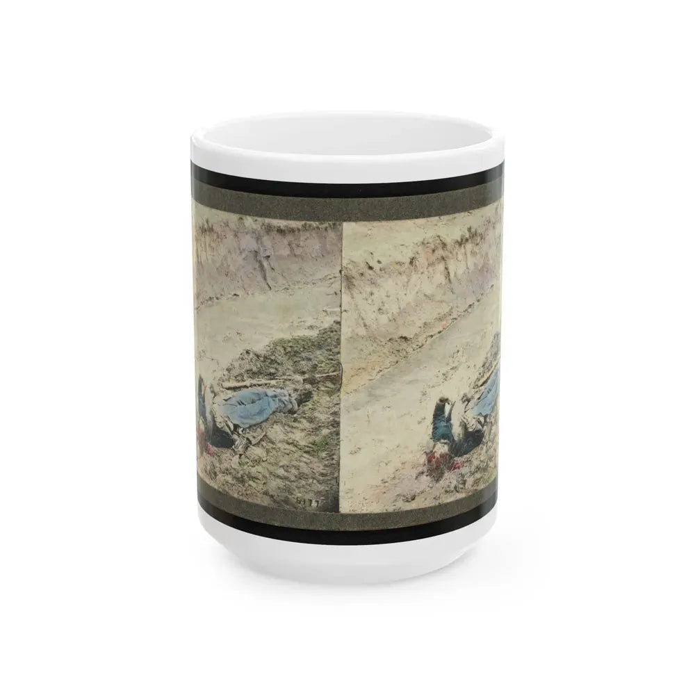 Dead Confederate Soldier In The Trenches Of Fort Mahone, Petersburg, Virginia 001 (U.S. Civil War) White Coffee Mug 15oz - Go Mug Yourself
