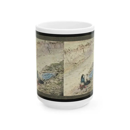 Dead Confederate Soldier In The Trenches Of Fort Mahone, Petersburg, Virginia 001 (U.S. Civil War) White Coffee Mug 15oz - Go Mug Yourself