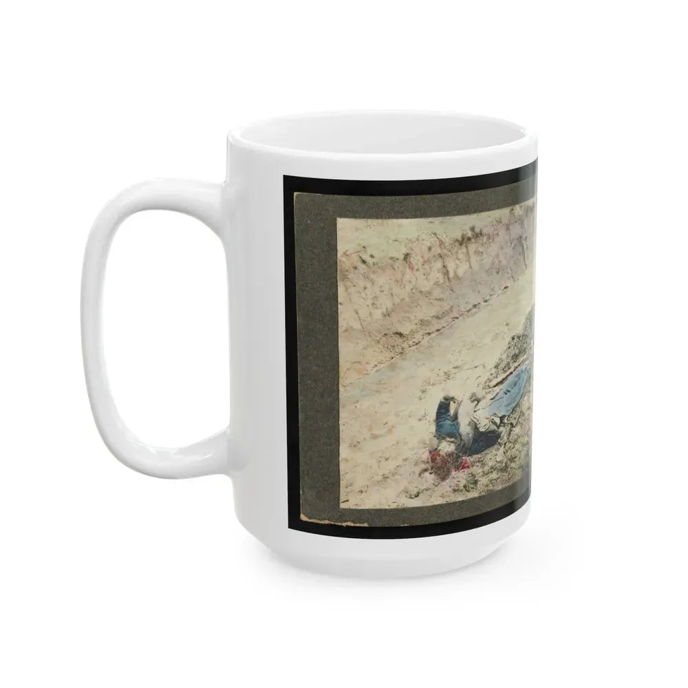 Dead Confederate Soldier In The Trenches Of Fort Mahone, Petersburg, Virginia 001 (U.S. Civil War) White Coffee Mug - Go Mug Yourself