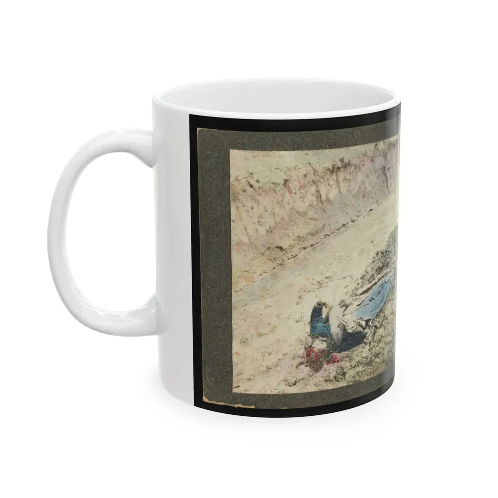 Dead Confederate Soldier In The Trenches Of Fort Mahone, Petersburg, Virginia 001 (U.S. Civil War) White Coffee Mug - Go Mug Yourself