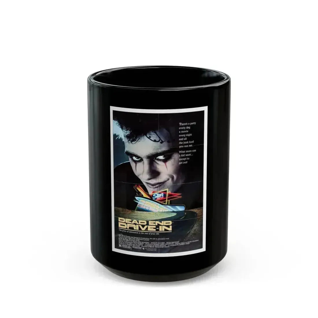 DEAD END DRIVE-IN 1986 Movie Poster - Black Coffee Mug 15oz - Go Mug Yourself