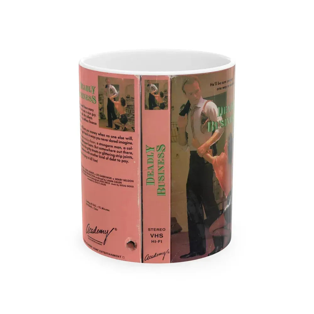 DEADLY BUSINESS (VHS COVER) - White Coffee Mug 11oz - Go Mug Yourself