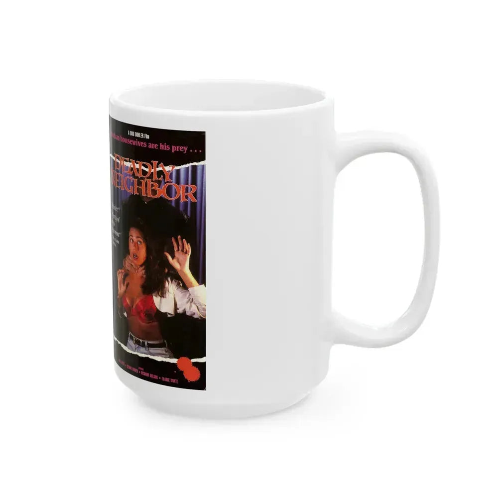 DEADLY NEIGHBOR (VHS COVER) - White Coffee Mug - Go Mug Yourself