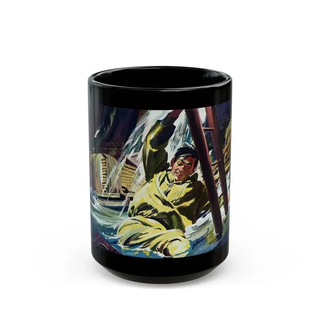 Death Below Decks by Brian Cleeve, The Saturday Evening Post, 1957 - Black Coffee Mug 15oz - Go Mug Yourself
