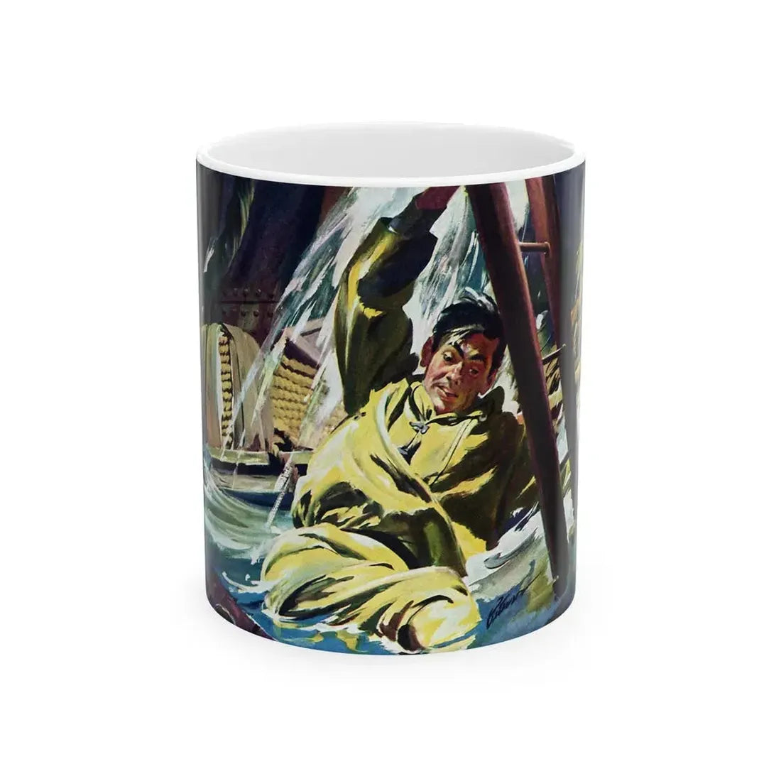 Death Below Decks by Brian Cleeve, The Saturday Evening Post, 1957 - White Coffee Mug 11oz - Go Mug Yourself